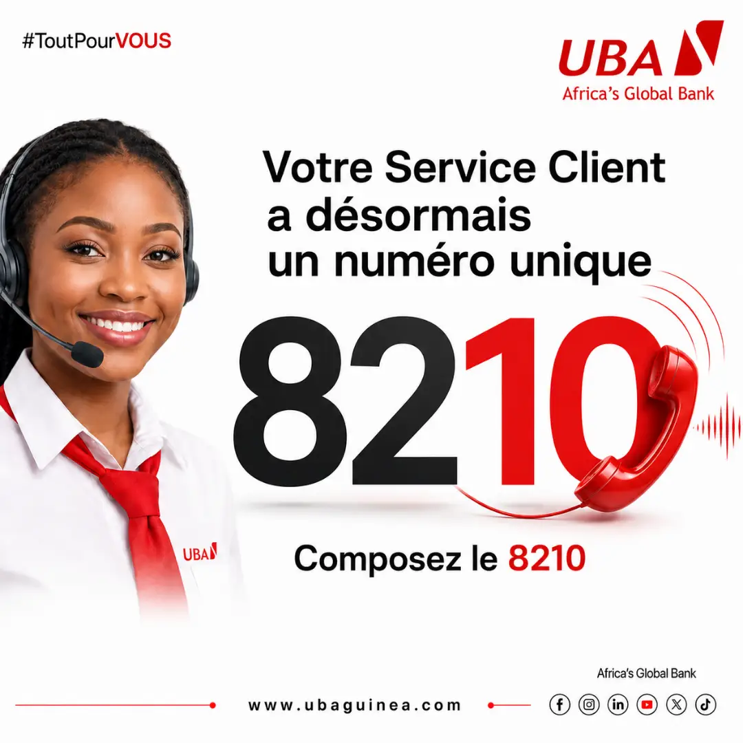 8210 numéro unique du Service Client UBA Guinée
